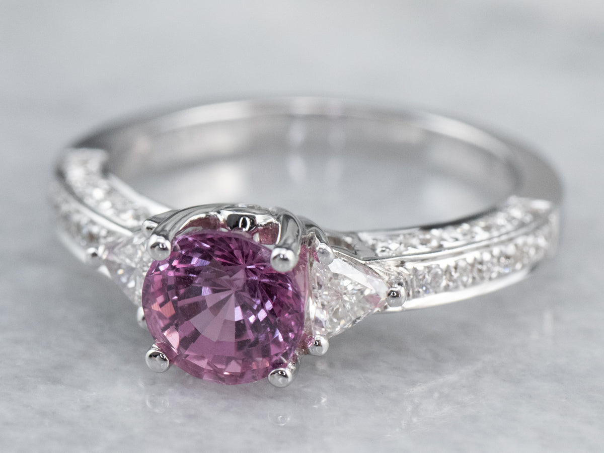 Modern Pink Sapphire Diamond White Gold Engagement Ring