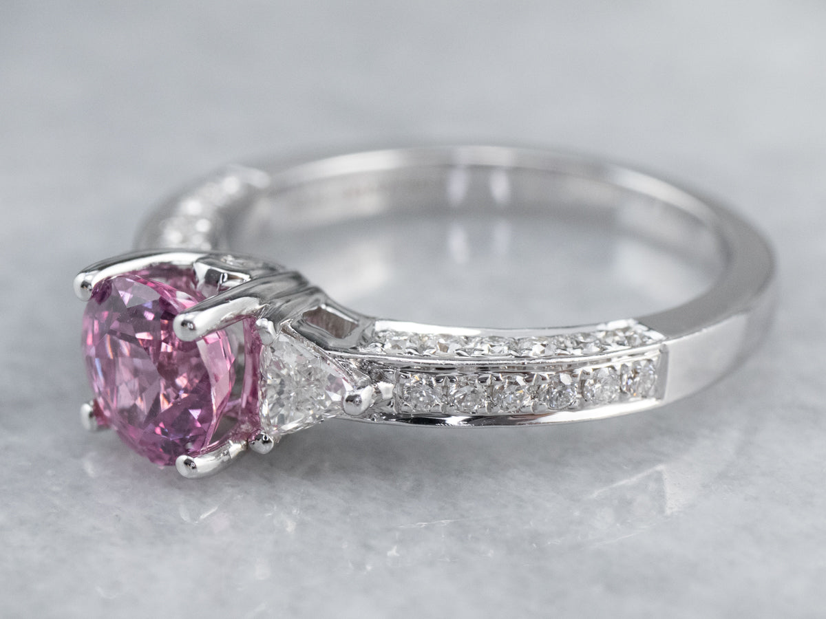 Modern Pink Sapphire Diamond White Gold Engagement Ring