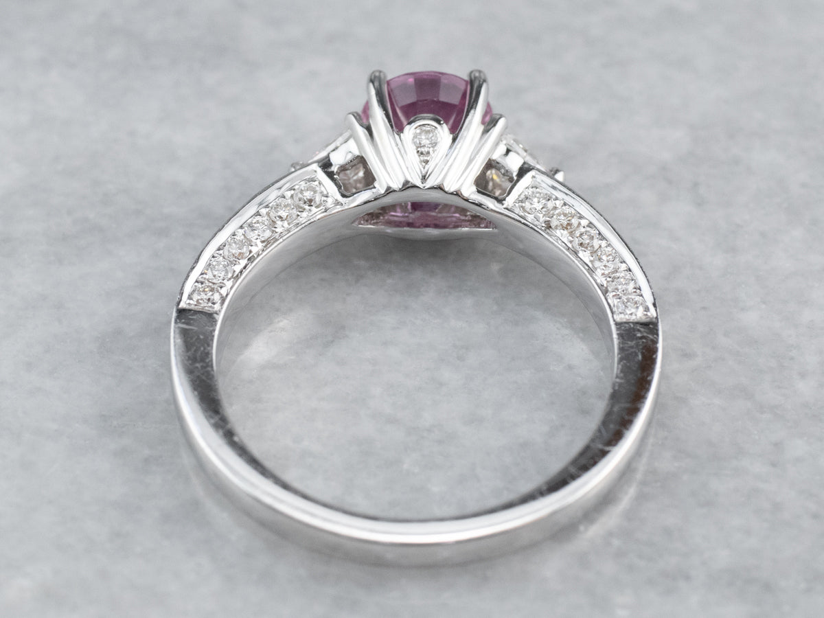 Modern Pink Sapphire Diamond White Gold Engagement Ring