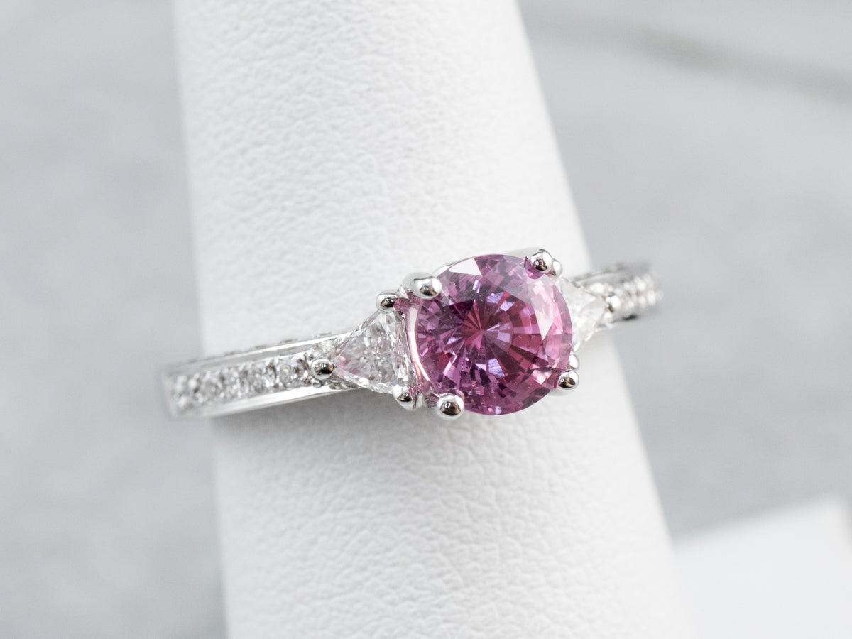 Modern Pink Sapphire Diamond White Gold Engagement Ring