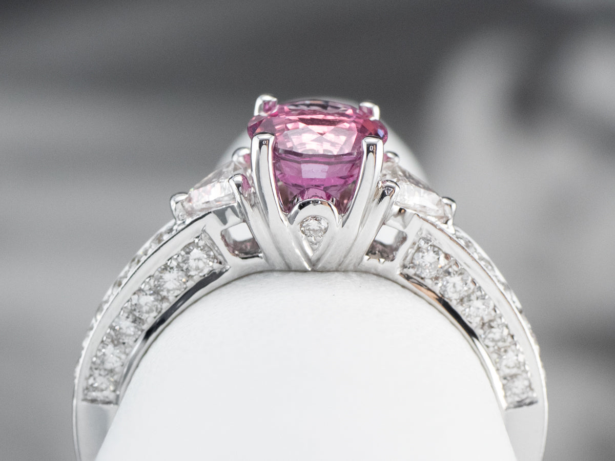 Modern Pink Sapphire Diamond White Gold Engagement Ring
