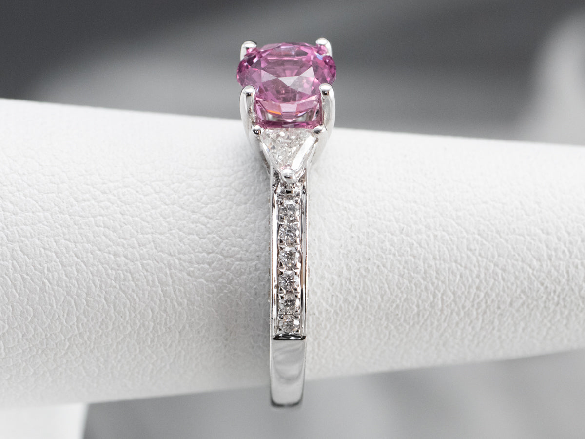 Modern Pink Sapphire Diamond White Gold Engagement Ring