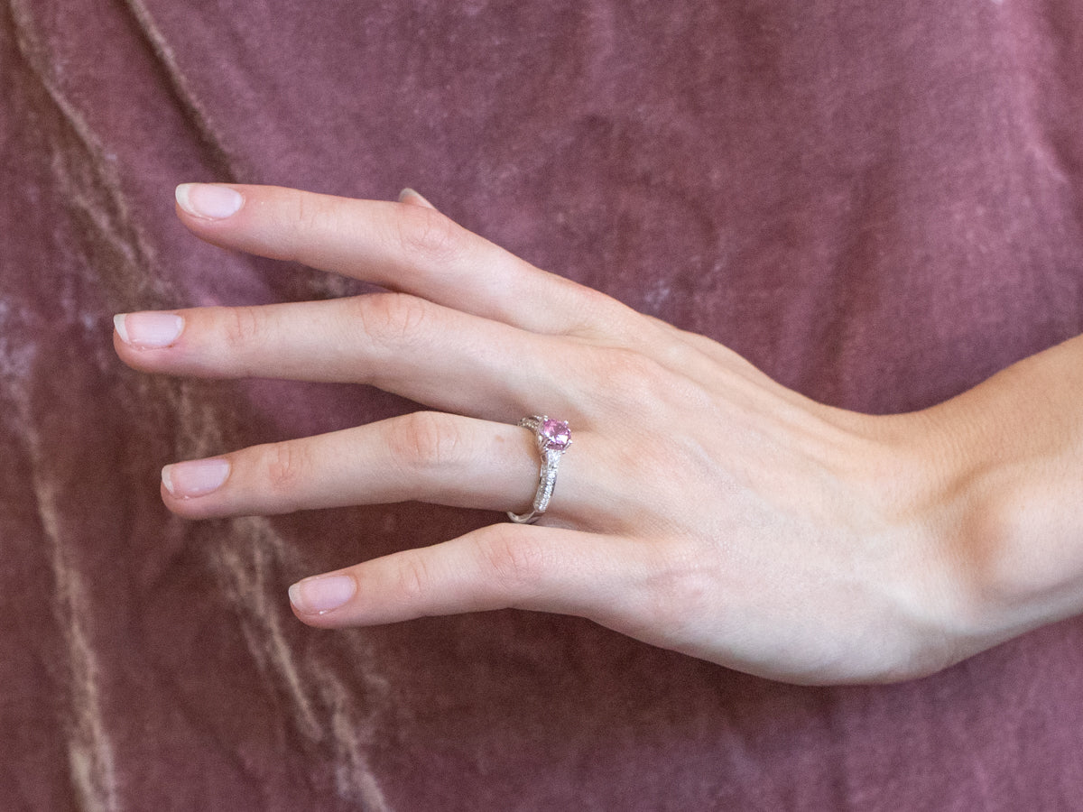 Modern Pink Sapphire Diamond White Gold Engagement Ring