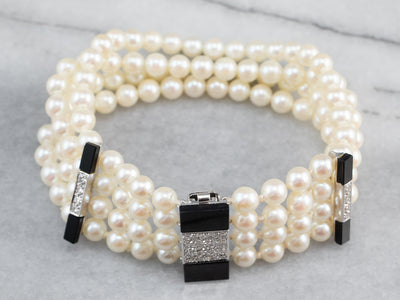 Pearl Black Onyx Diamond Bead Bracelet