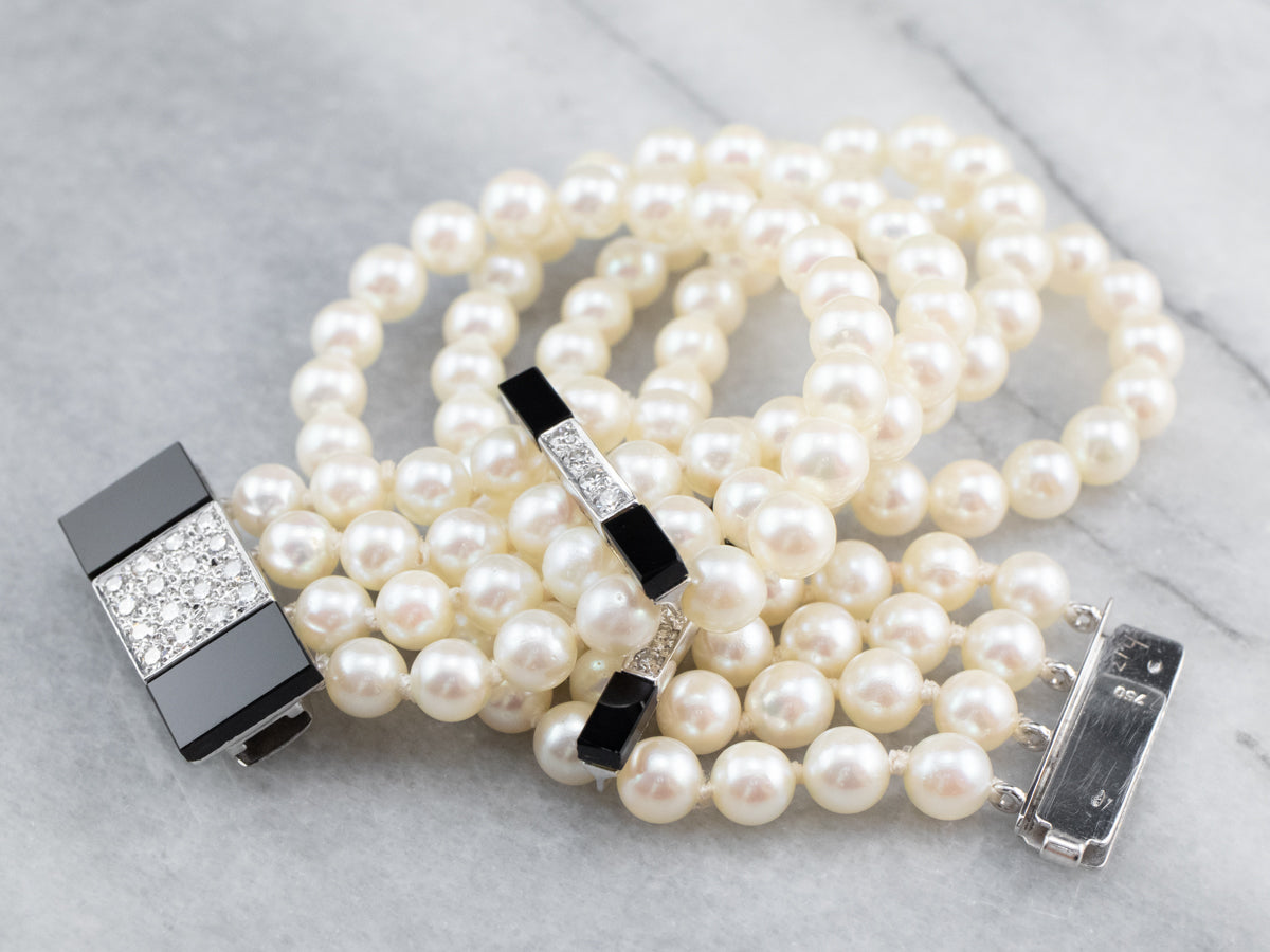 Pearl Black Onyx Diamond Bead Bracelet