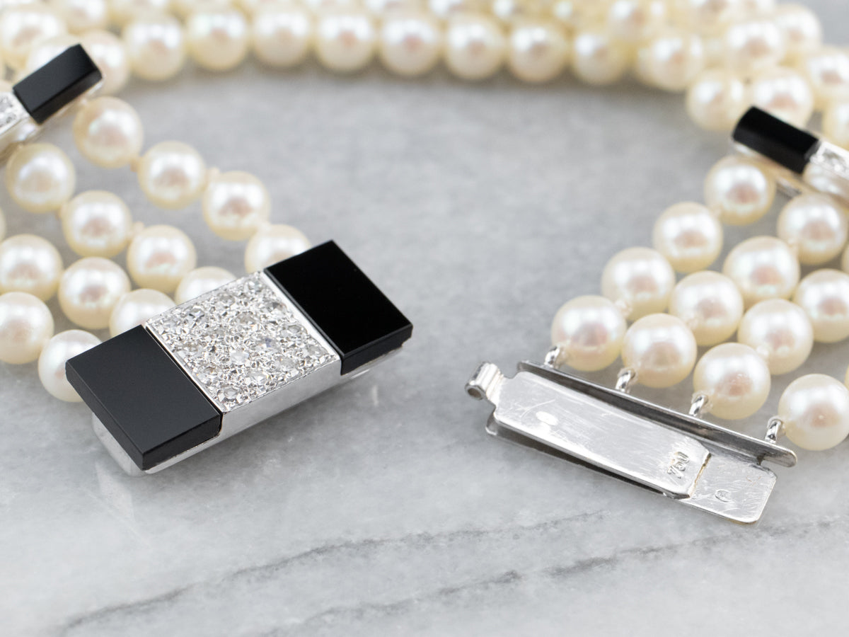 Pearl Black Onyx Diamond Bead Bracelet