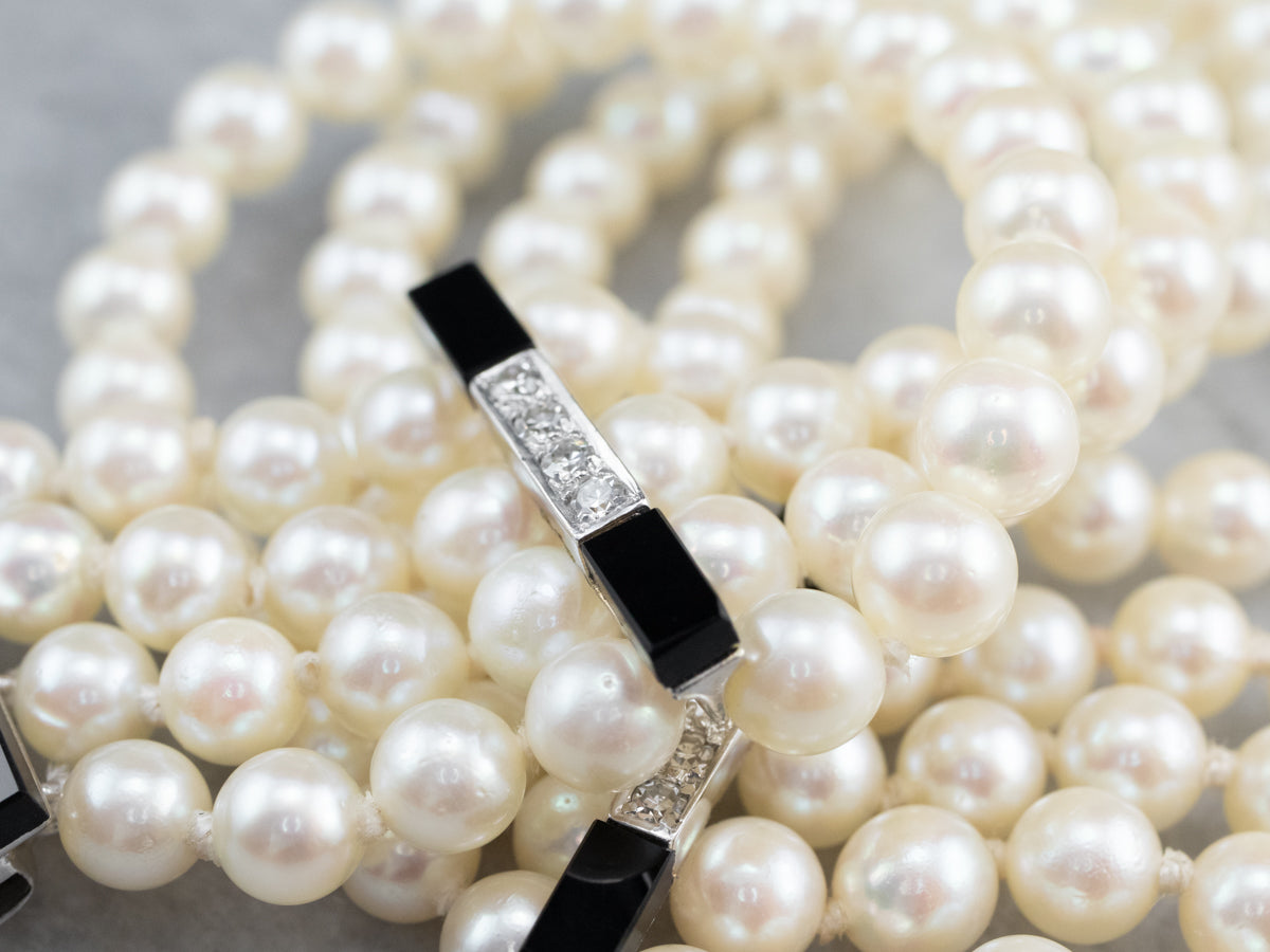 Pearl Black Onyx Diamond Bead Bracelet