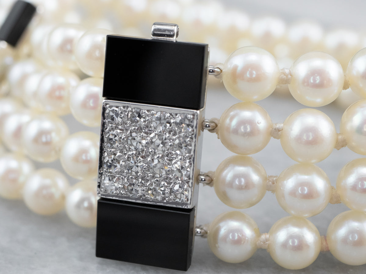Pearl Black Onyx Diamond Bead Bracelet