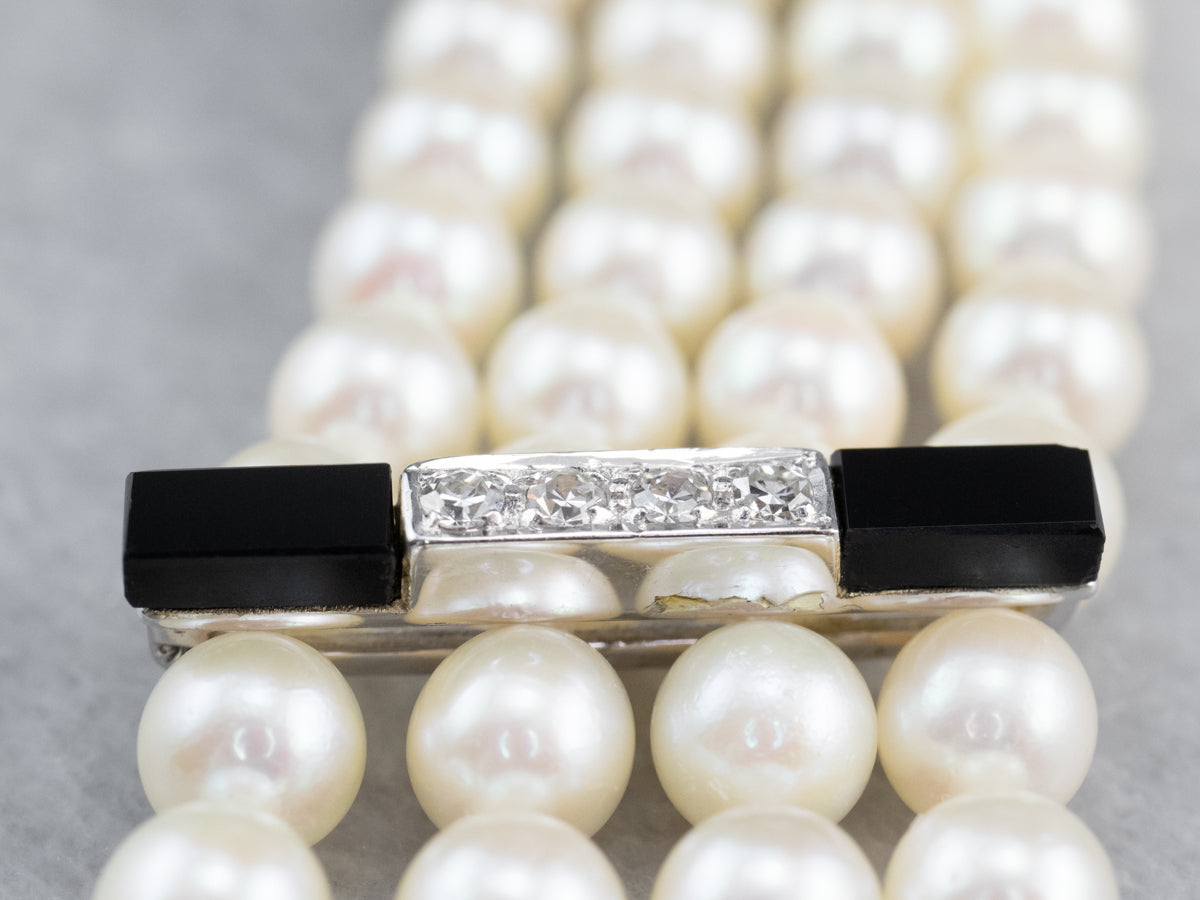 Pearl Black Onyx Diamond Bead Bracelet