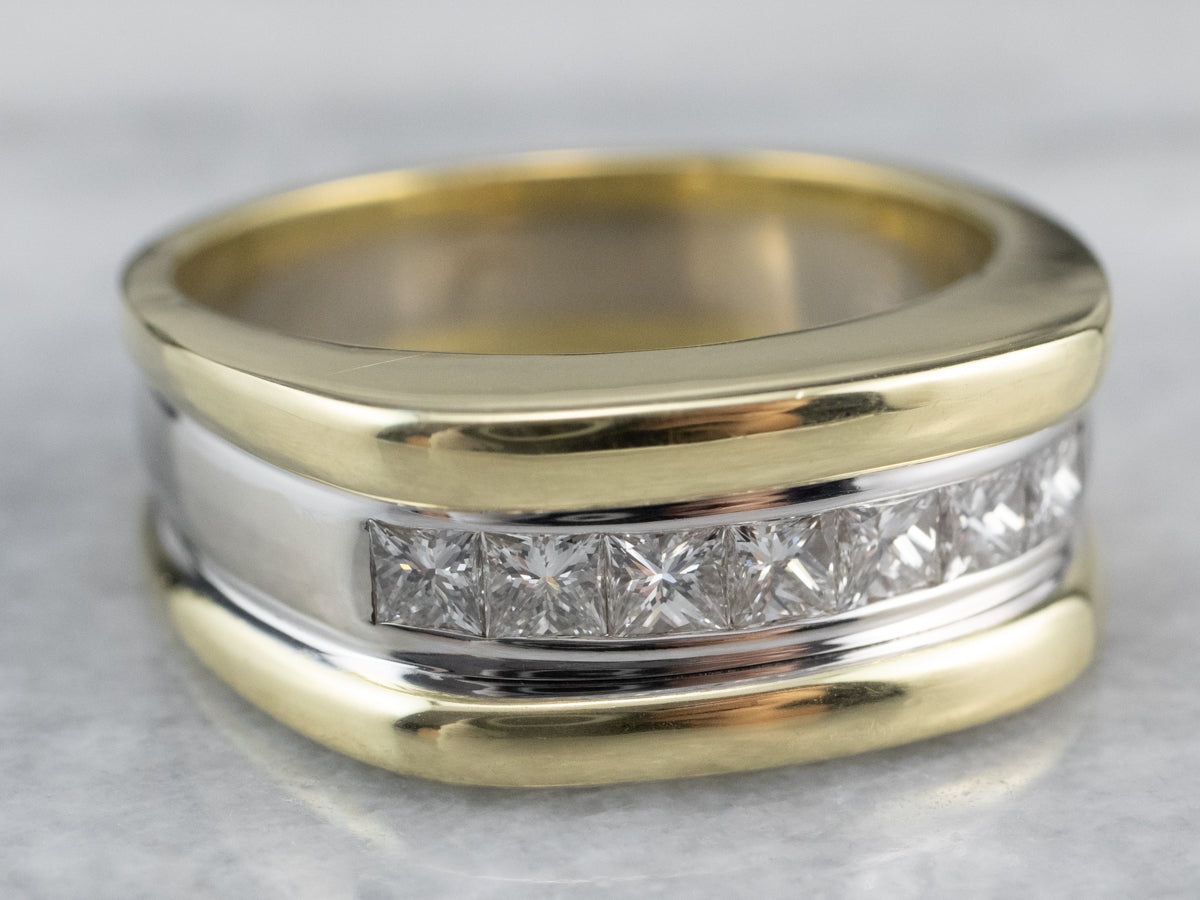 Heavy Diamond Two Tone Gold Band