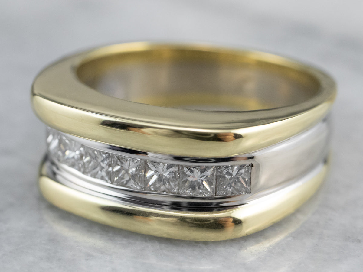 Heavy Diamond Two Tone Gold Band