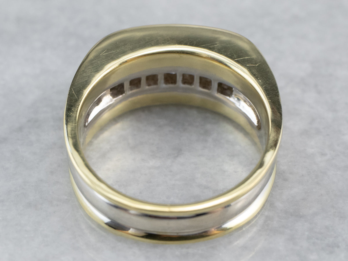 Heavy Diamond Two Tone Gold Band