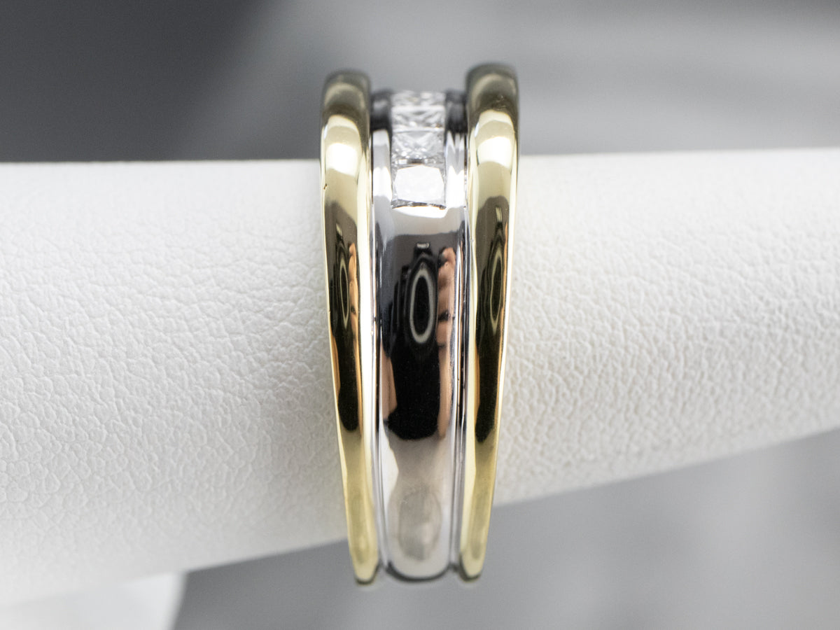 Heavy Diamond Two Tone Gold Band