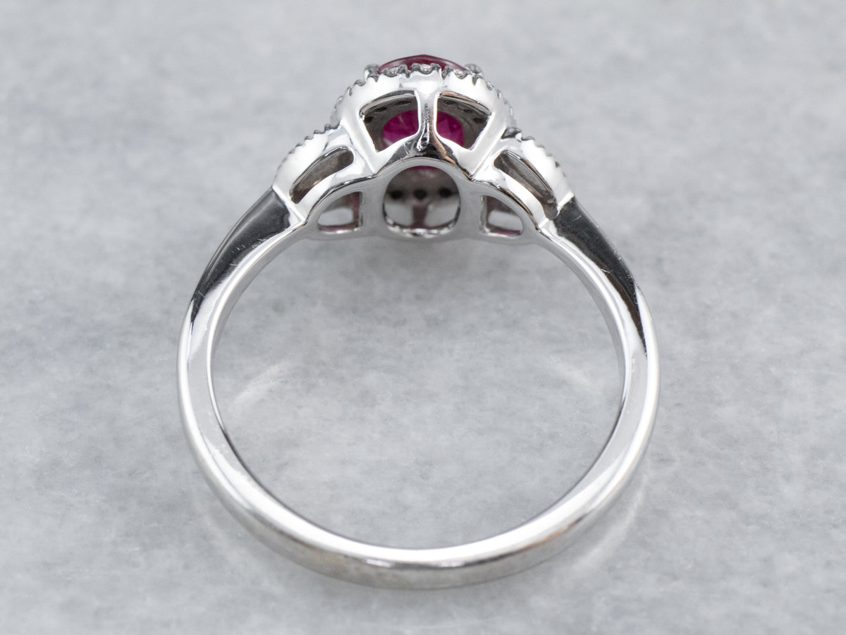 Modern Ruby Diamond White Gold Halo Engagement Ring