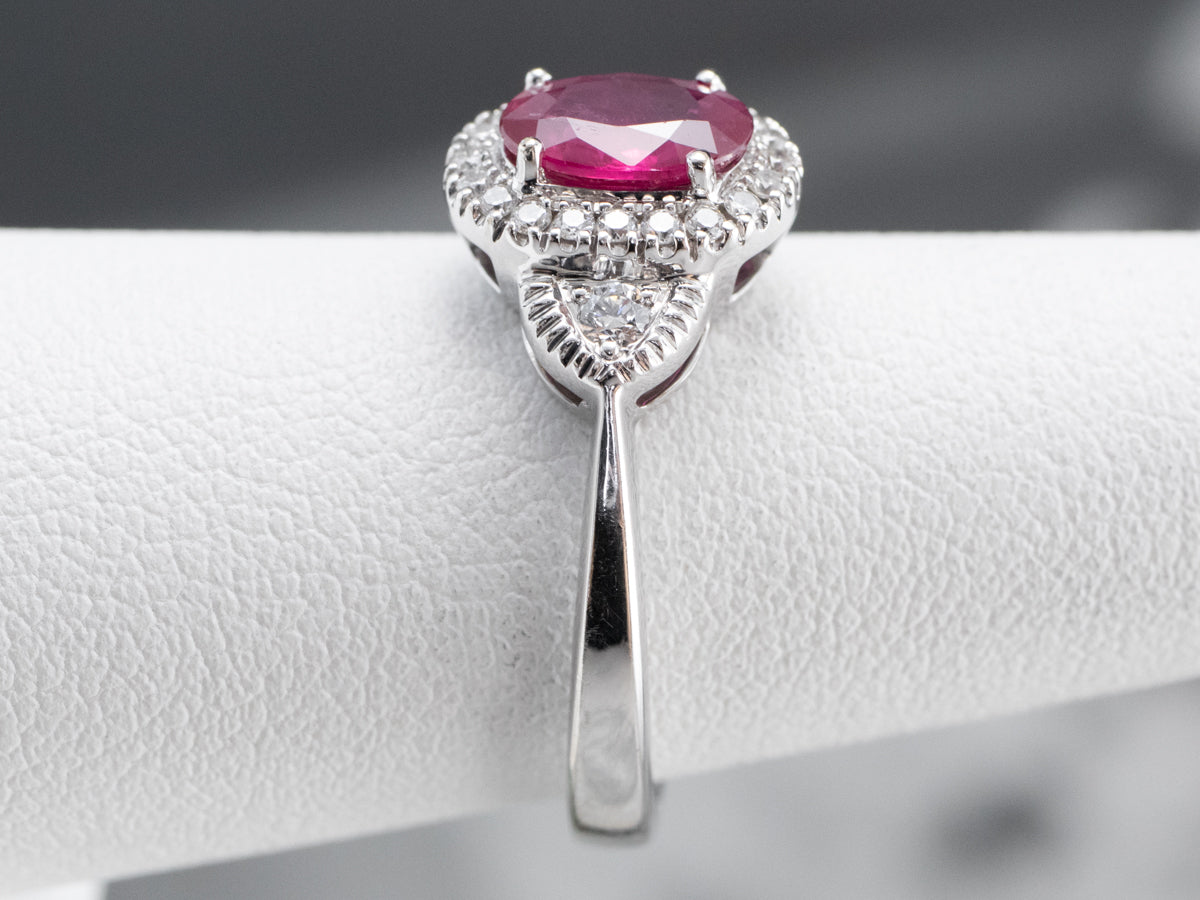 Modern Ruby Diamond White Gold Halo Engagement Ring