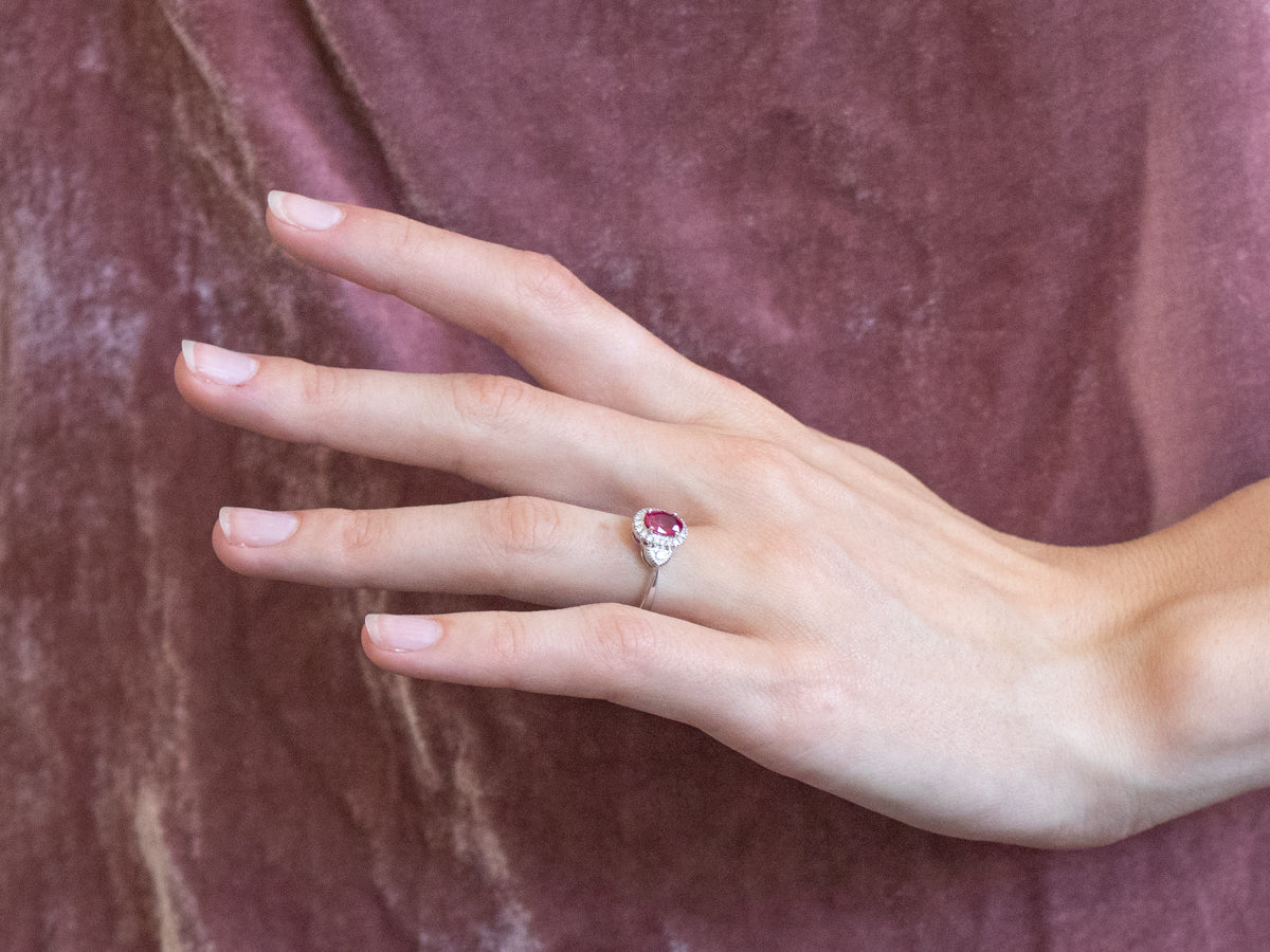 Modern Ruby Diamond White Gold Halo Engagement Ring