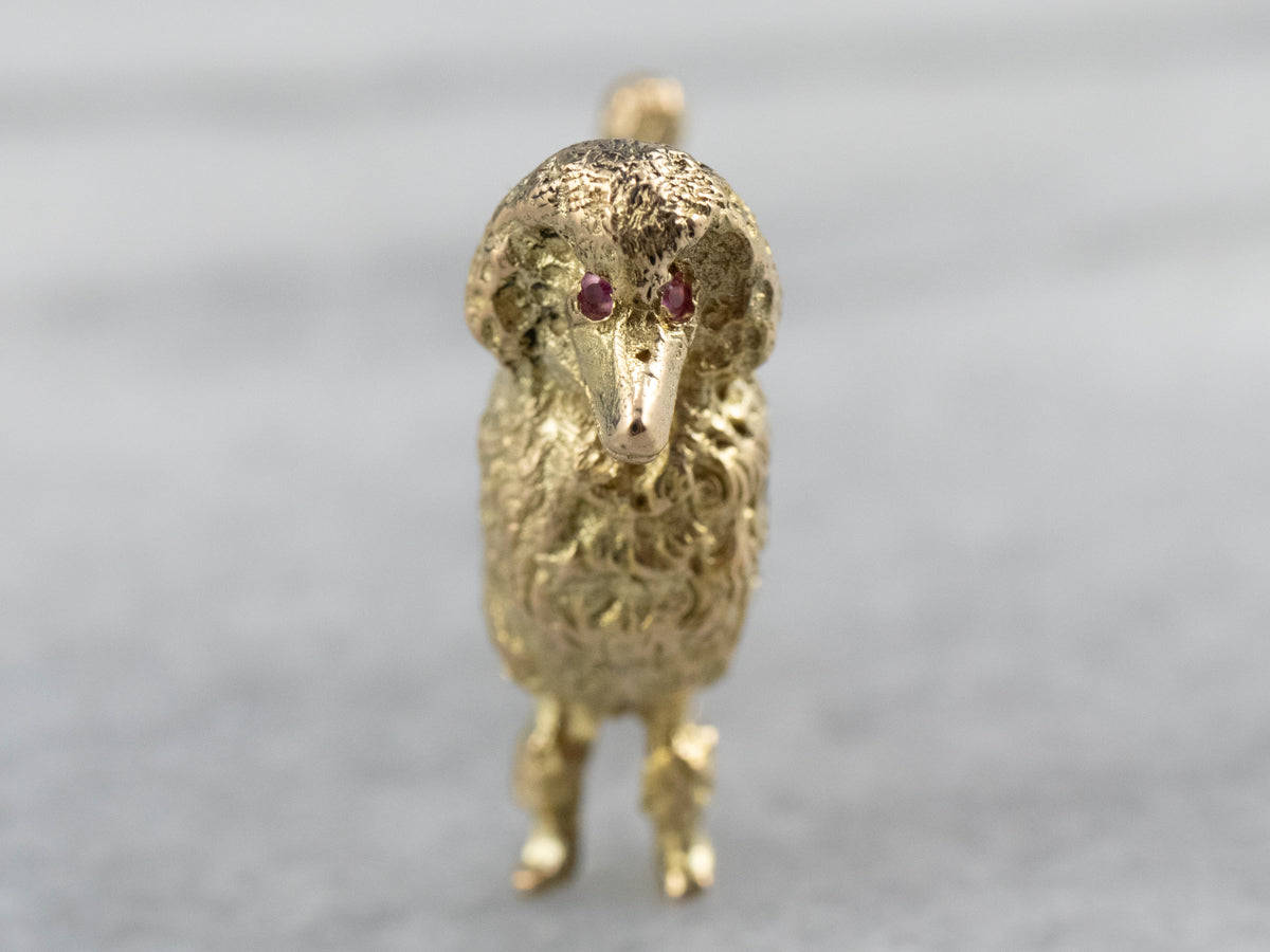 Sweet Ruby and Gold Poodle Charm Pendant