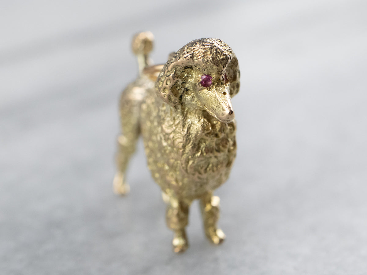 Sweet Ruby and Gold Poodle Charm Pendant