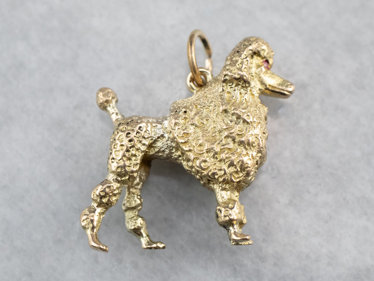Sweet Ruby and Gold Poodle Charm Pendant