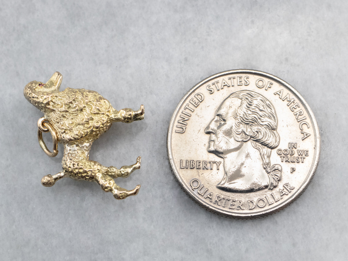 Sweet Ruby and Gold Poodle Charm Pendant