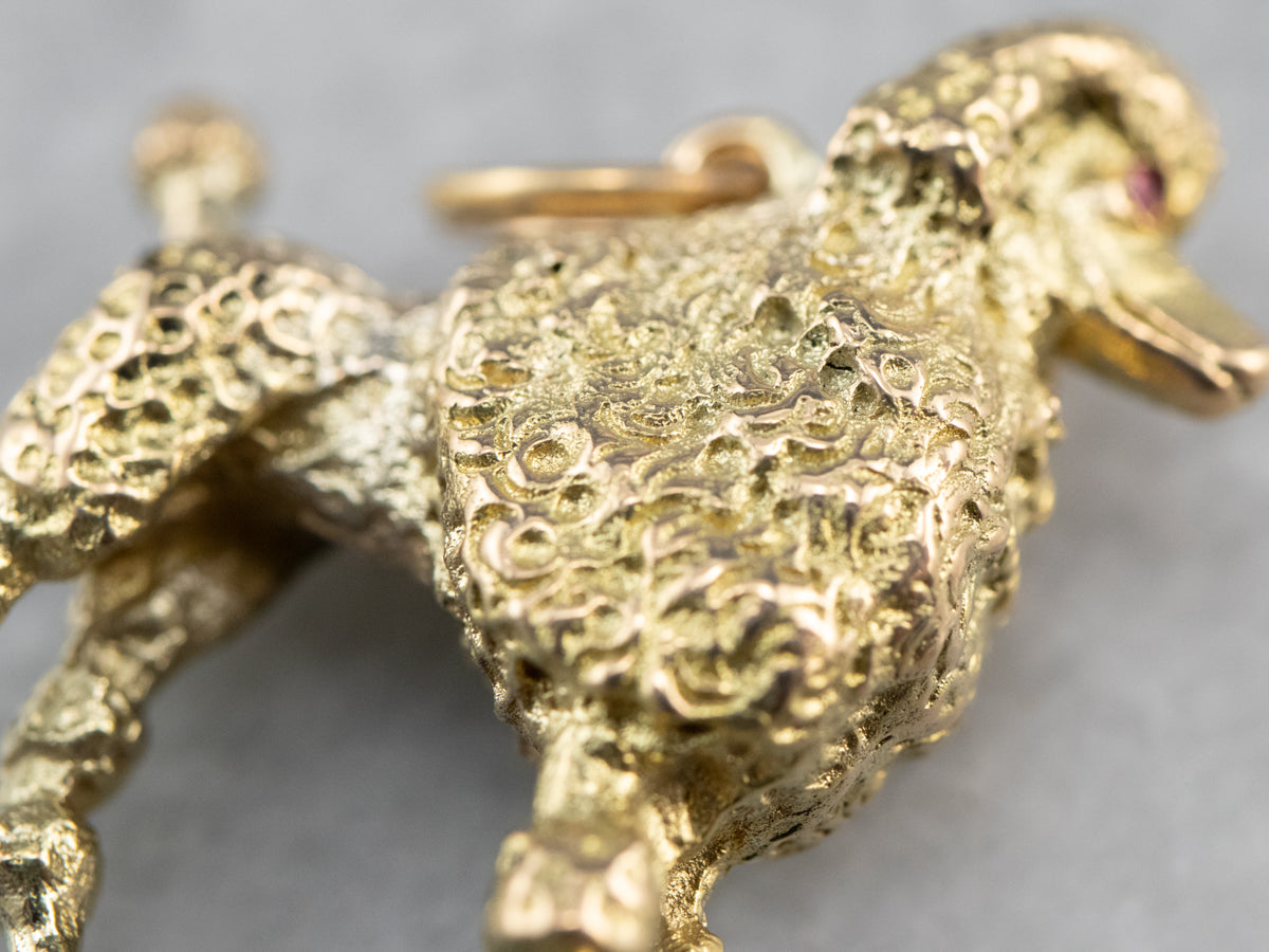 Sweet Ruby and Gold Poodle Charm Pendant