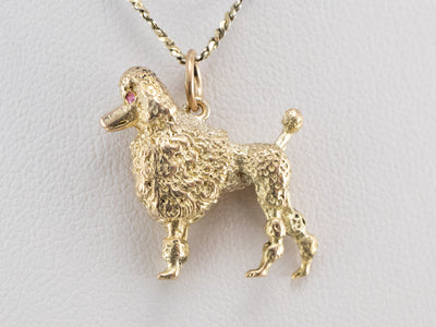Sweet Ruby and Gold Poodle Charm Pendant