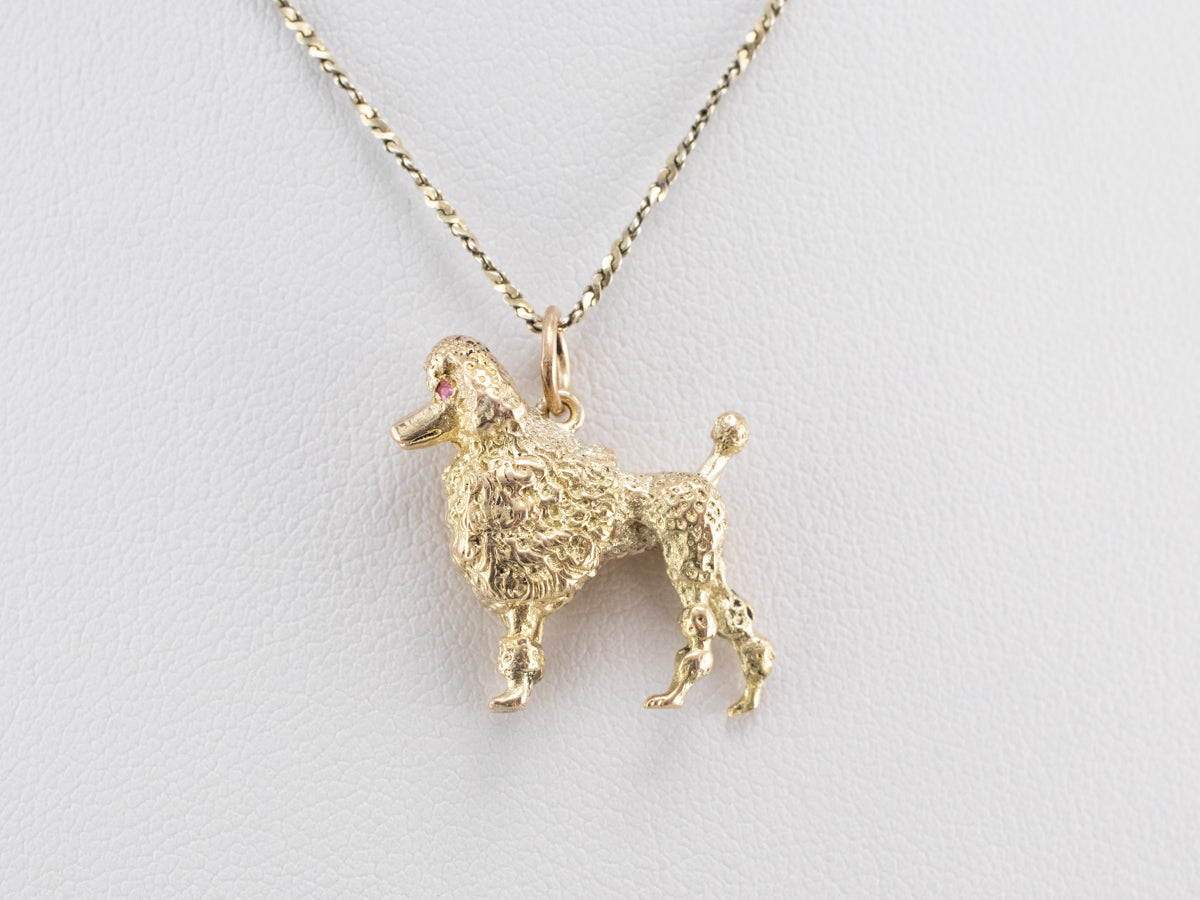Sweet Ruby and Gold Poodle Charm Pendant