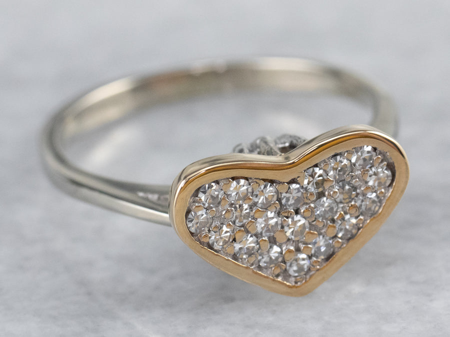 Diamond Heart Two Tone Gold Ring