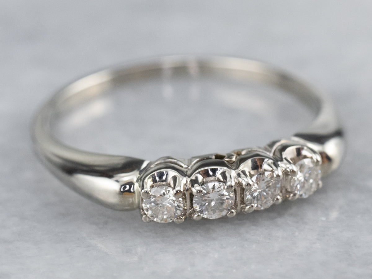 Four Diamond White Gold Band Ring