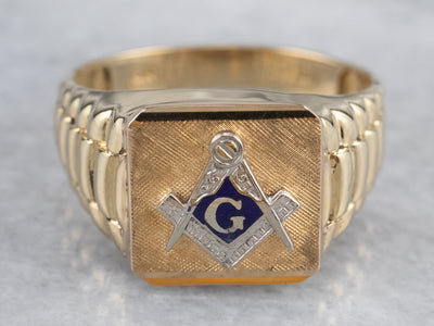 Two Tone Gold Enamel Masonic Ring