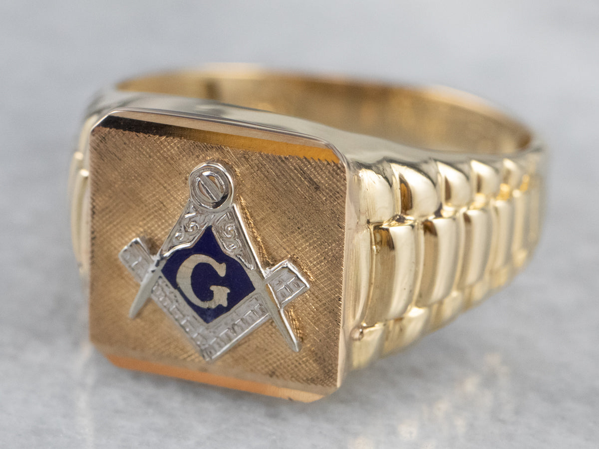 Two Tone Gold Enamel Masonic Ring