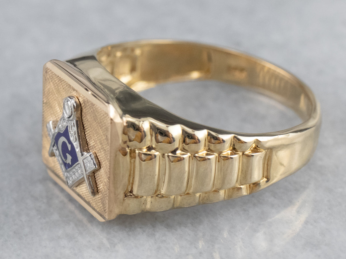 Two Tone Gold Enamel Masonic Ring