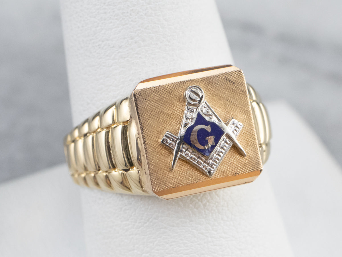 Two Tone Gold Enamel Masonic Ring