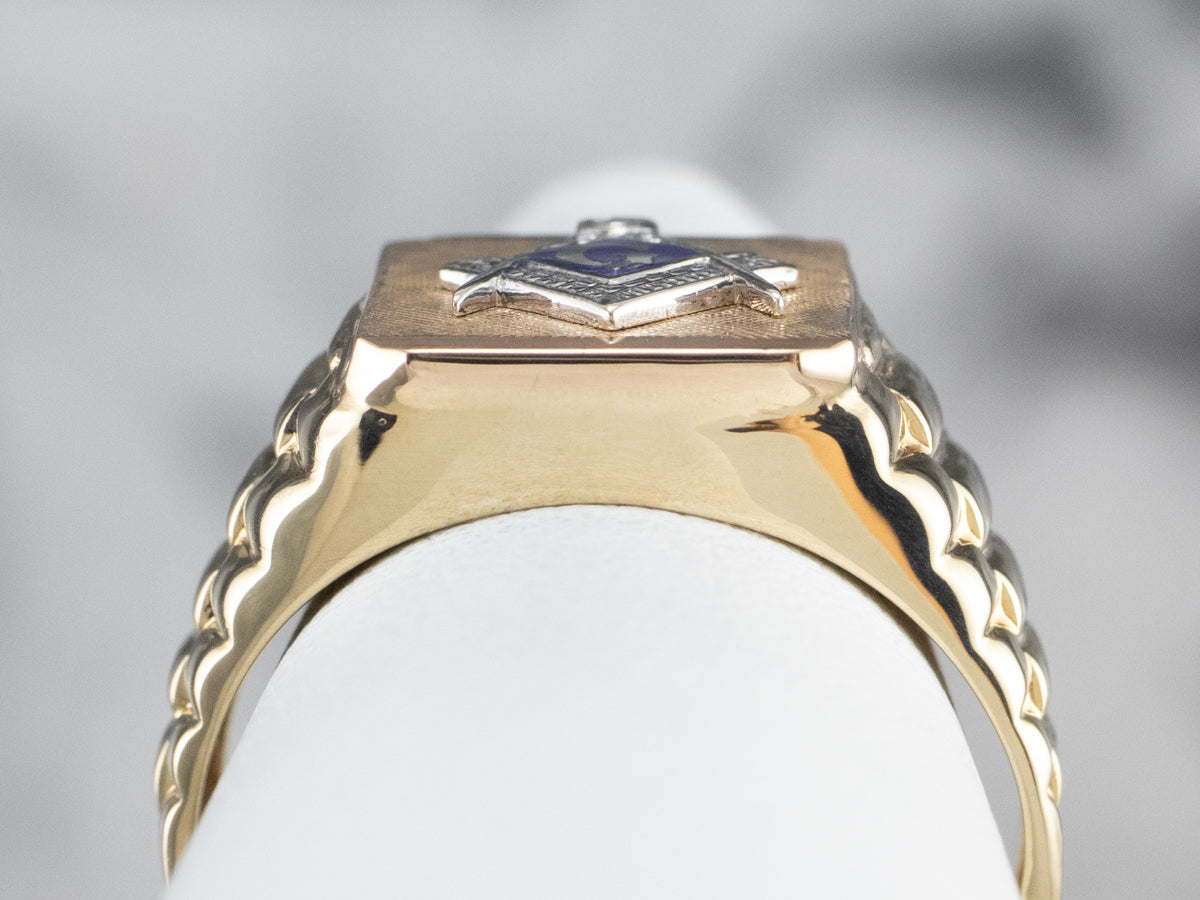 Two Tone Gold Enamel Masonic Ring