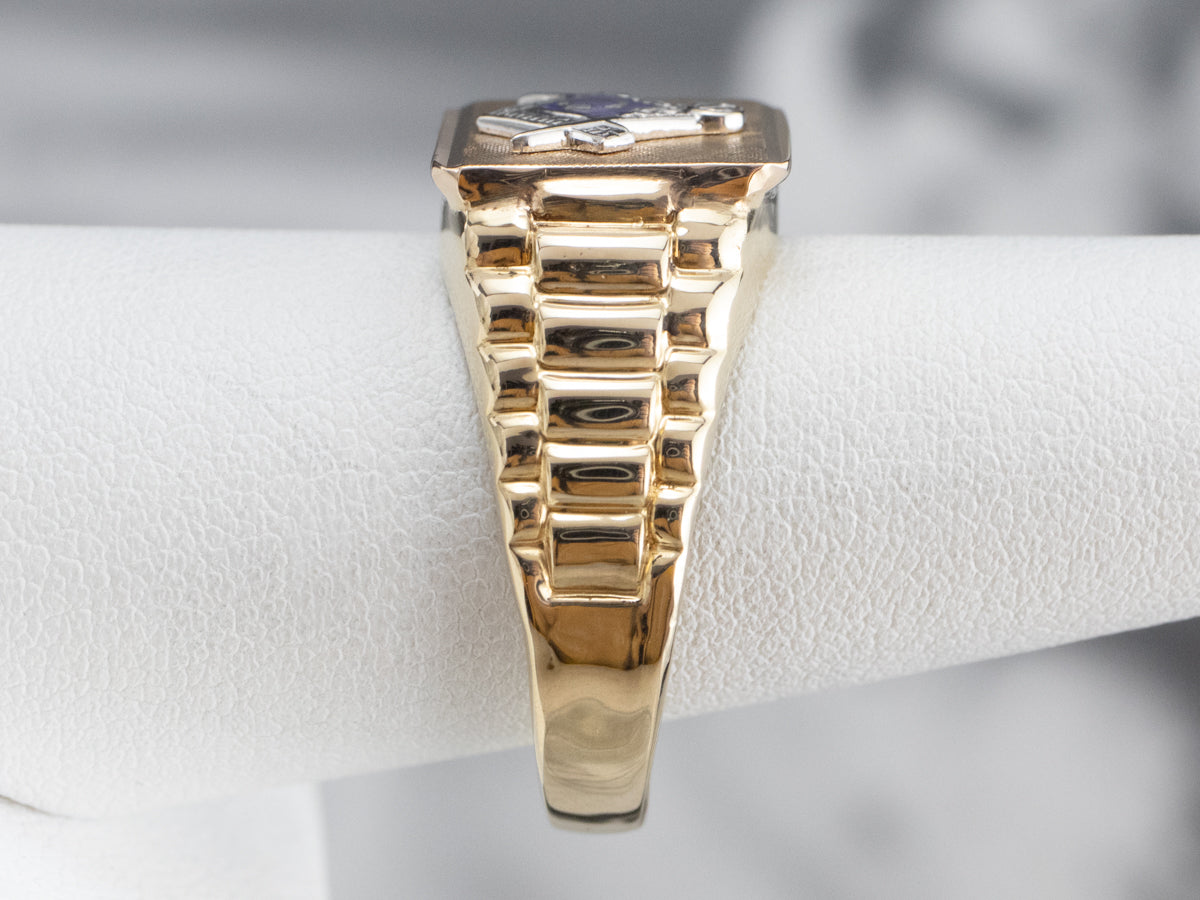 Two Tone Gold Enamel Masonic Ring