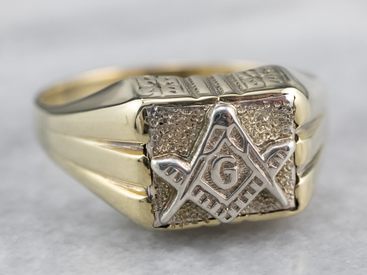 Two Tone Gold Masonic Men's Ring - Market Square Jewelers