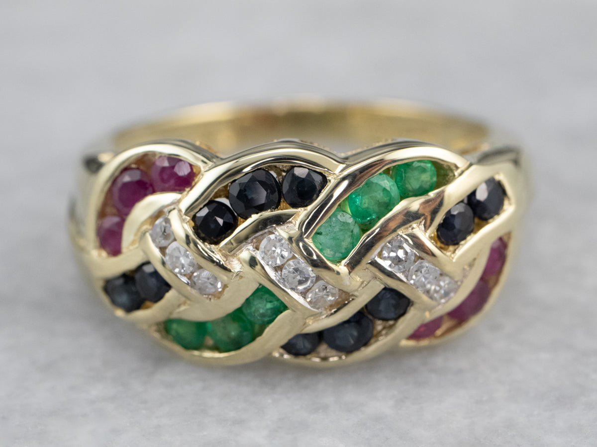 Diamond Emerald Sapphire Ruby Gold Band