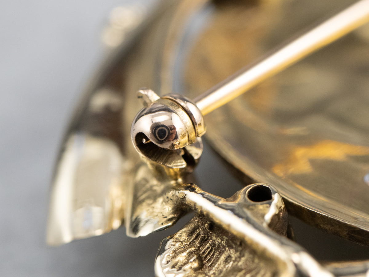 Diamond Pearl Gold Portrait Brooch Pendant