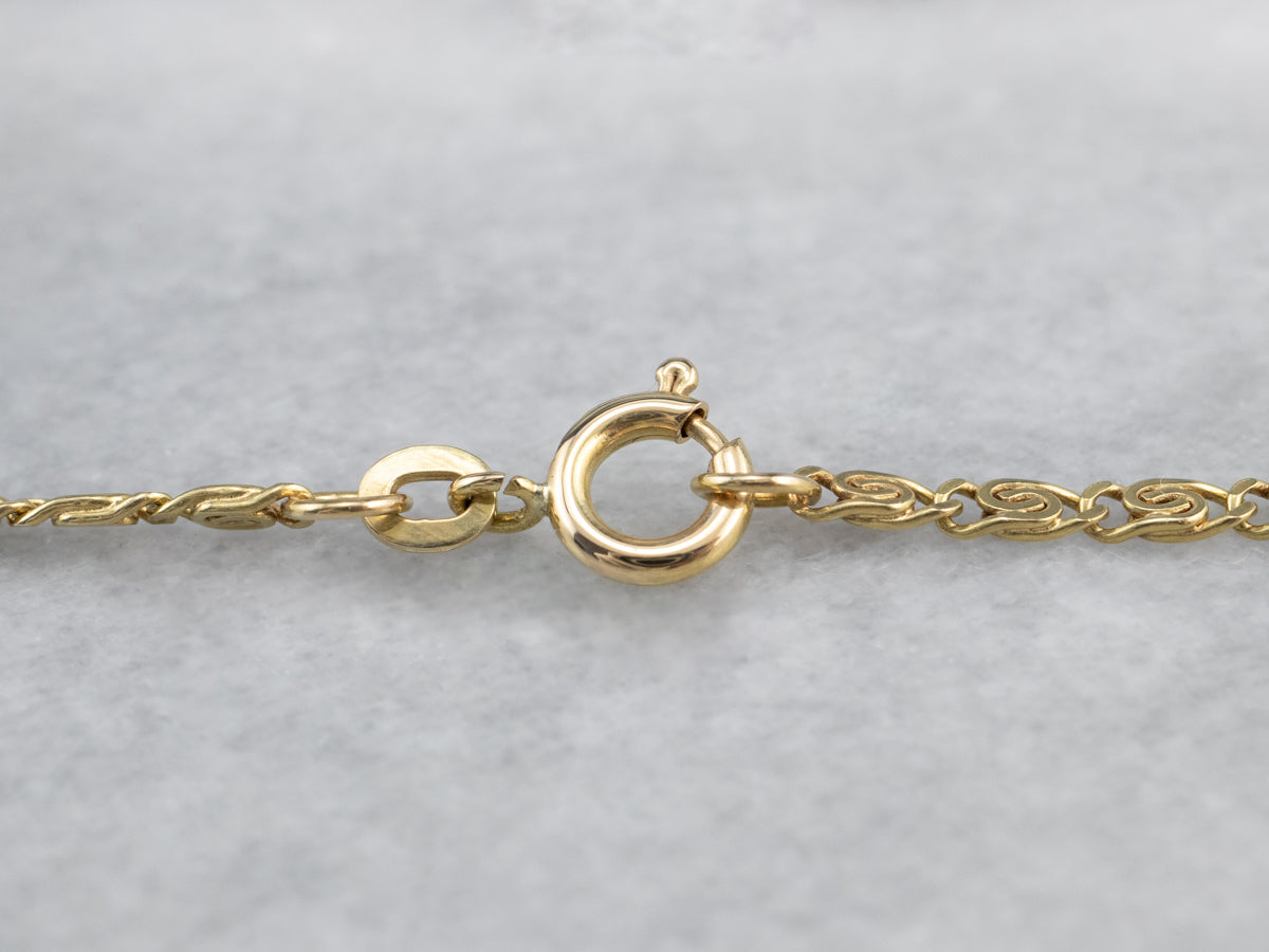 Long 18K Gold Snail and Bar Link Chain