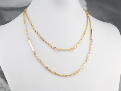 Long 18K Gold Snail and Bar Link Chain