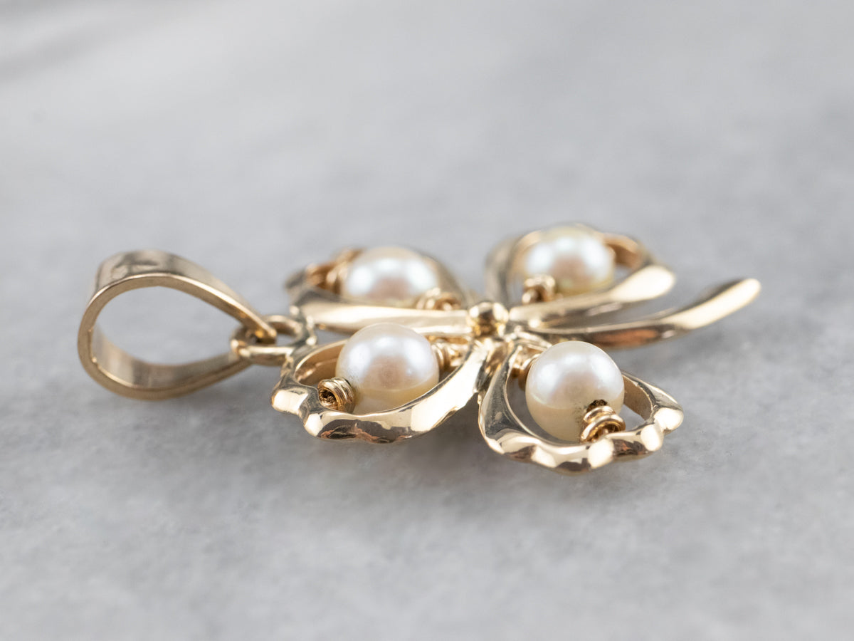 Pearl Four Leaf Clover Gold Charm