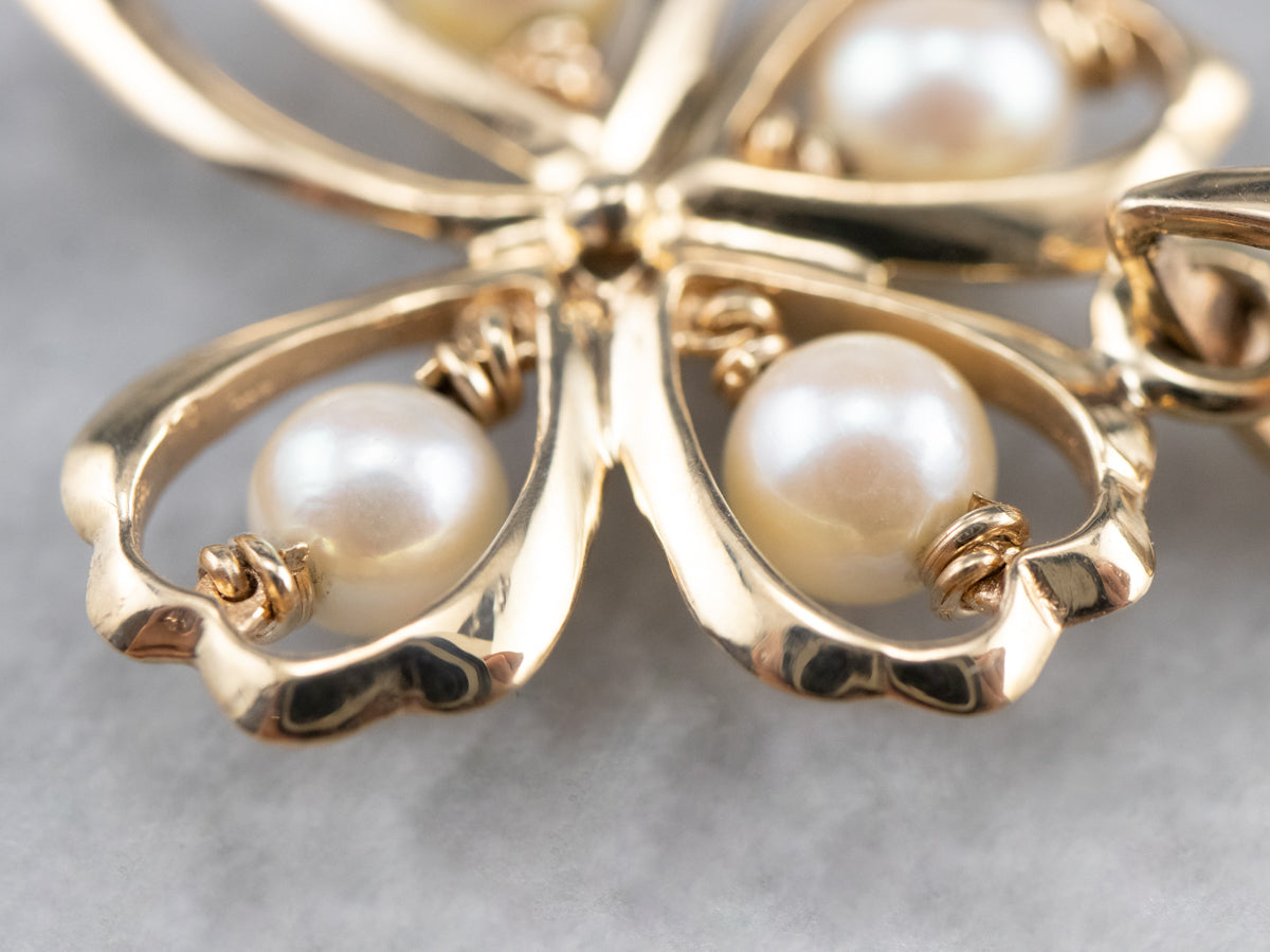 Pearl Four Leaf Clover Gold Charm