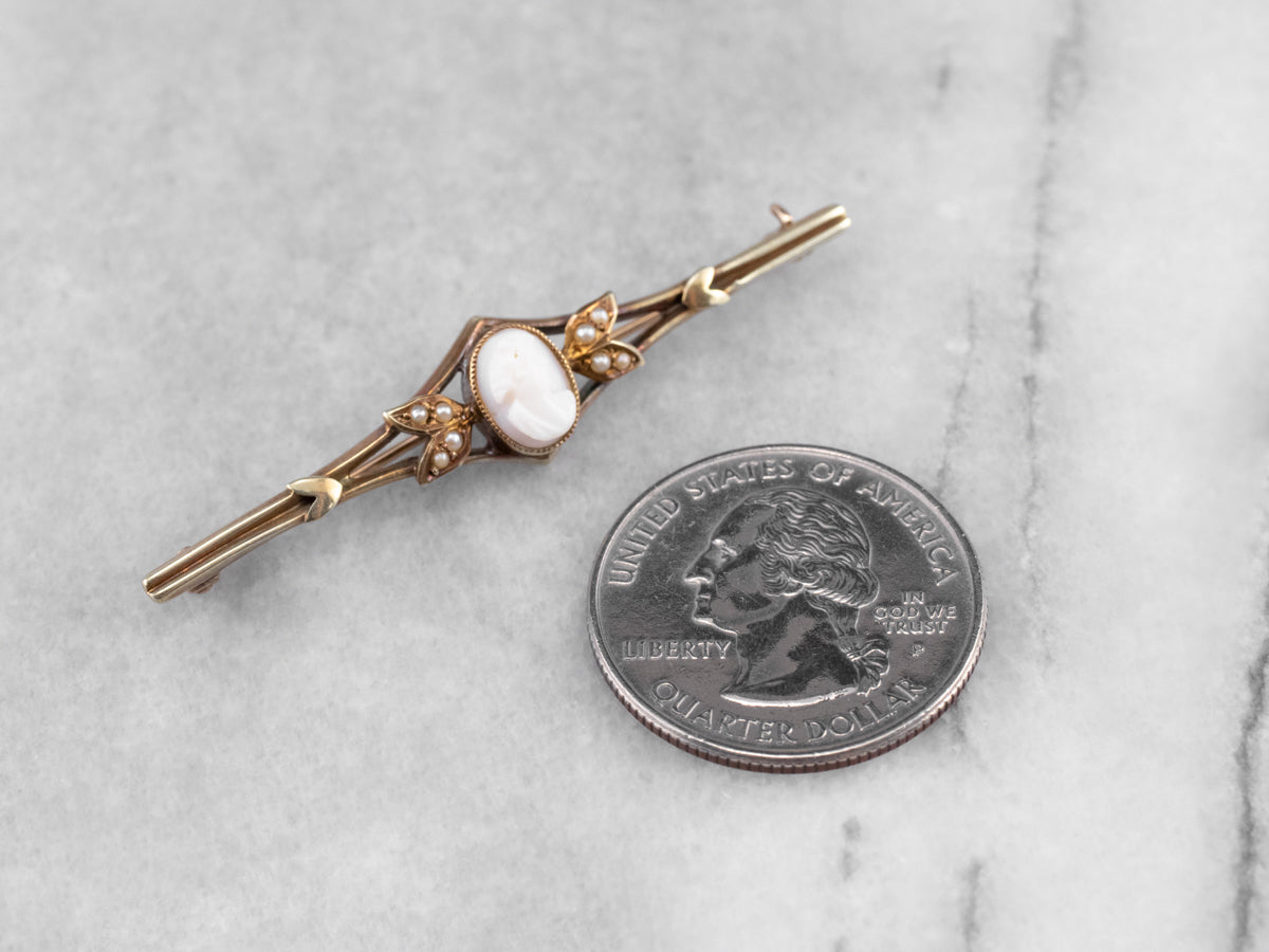 Victorian Cameo Seed Pearl Gold Brooch