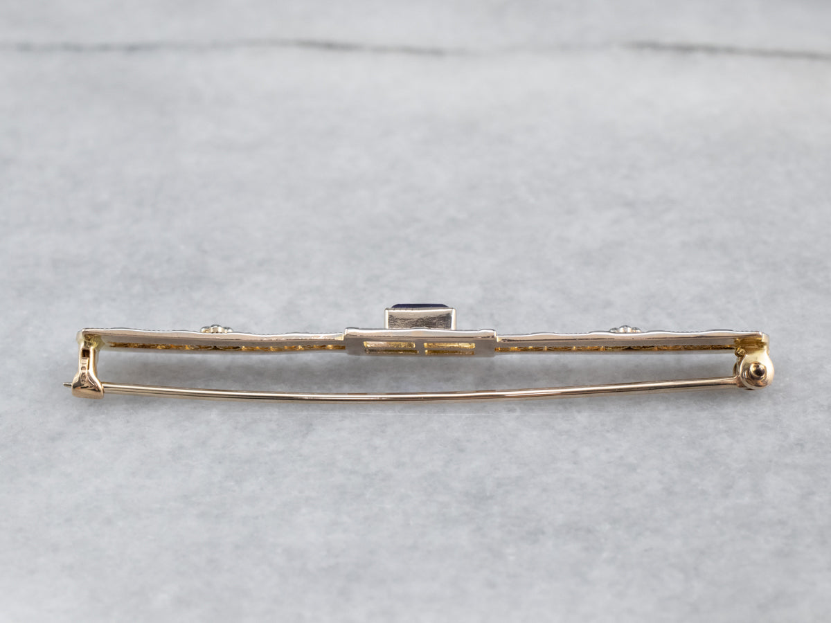 Art Deco Synthetic Sapphire Filigree Brooch