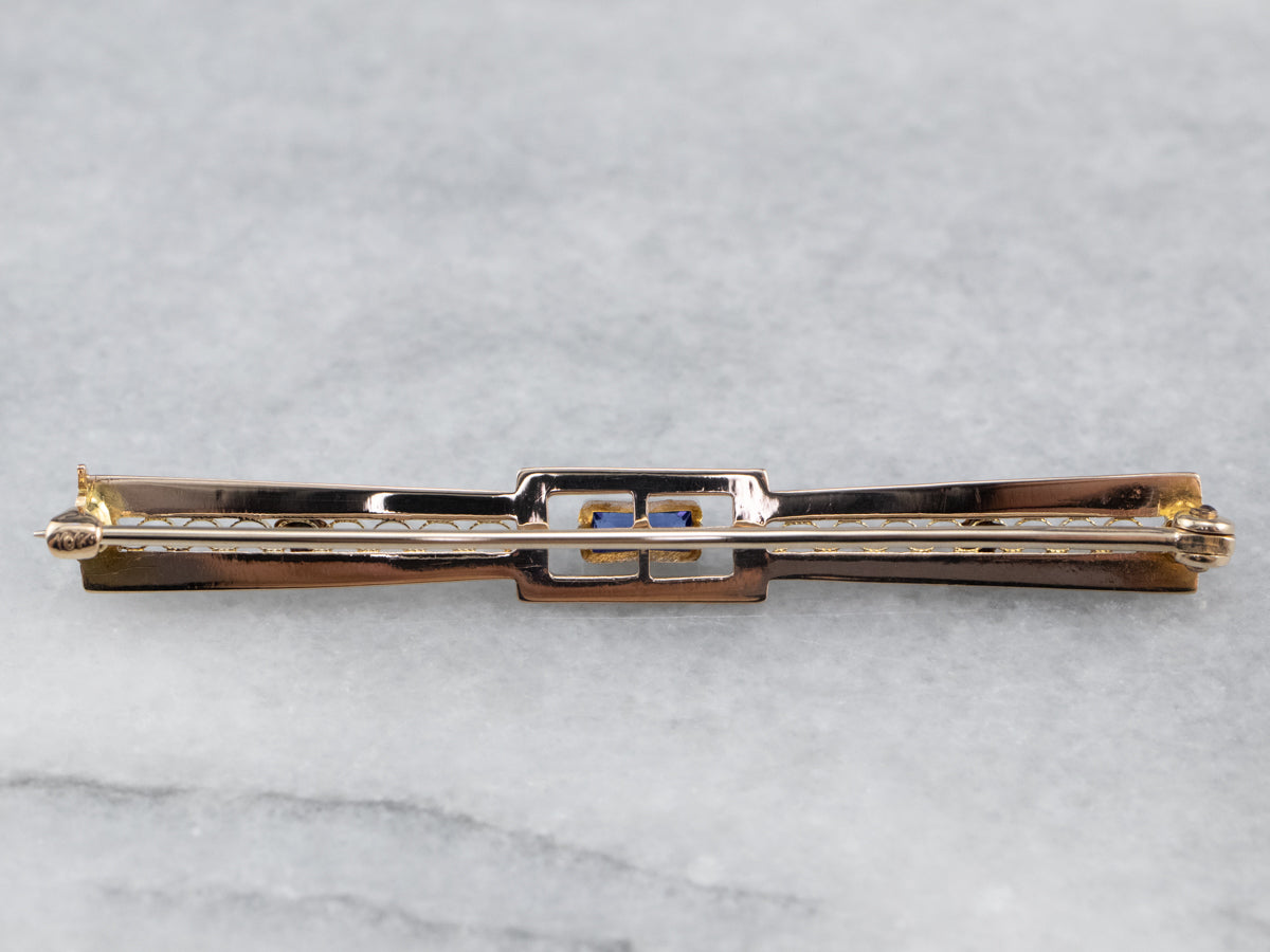 Art Deco Synthetic Sapphire Filigree Brooch