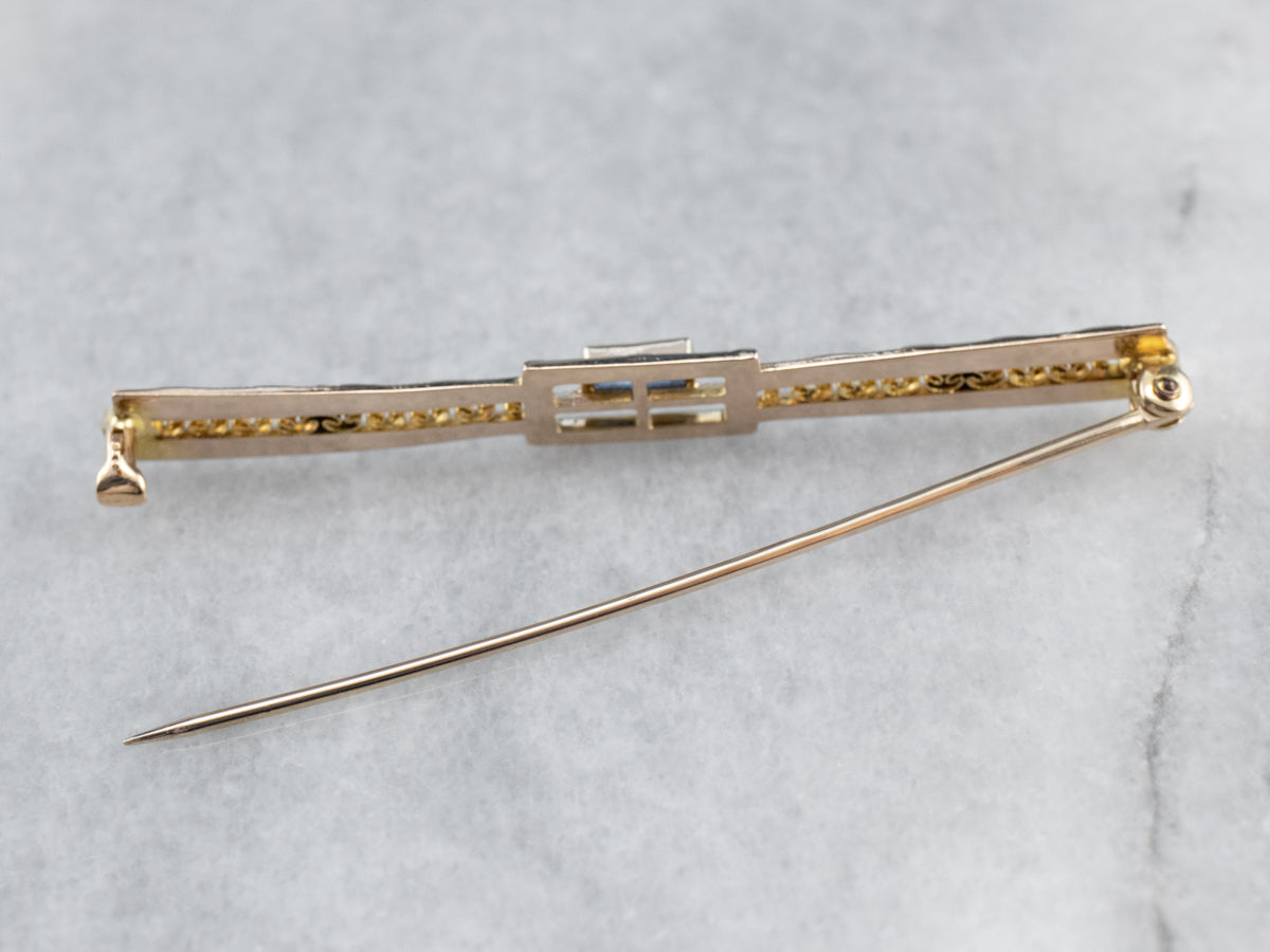 Art Deco Synthetic Sapphire Filigree Brooch