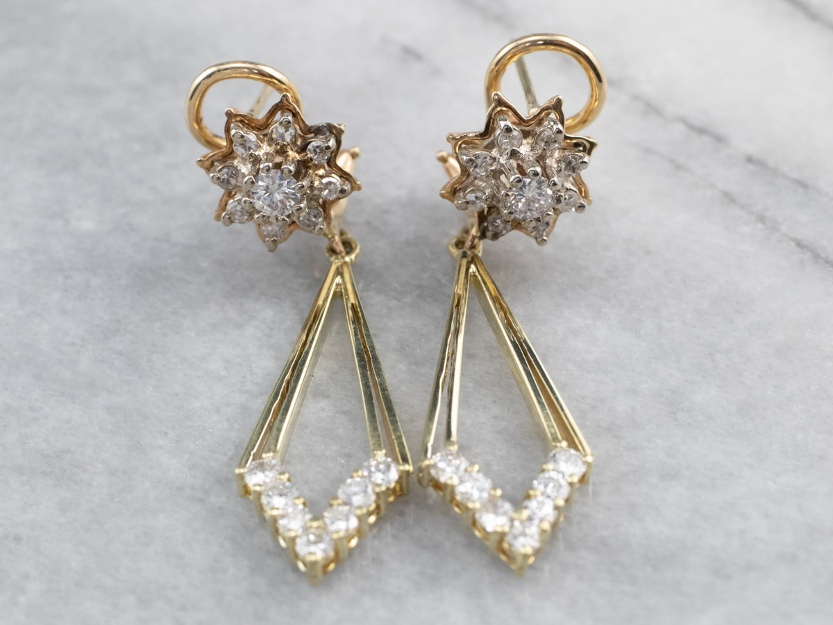 Diamond Gold Statement Drop Earrings