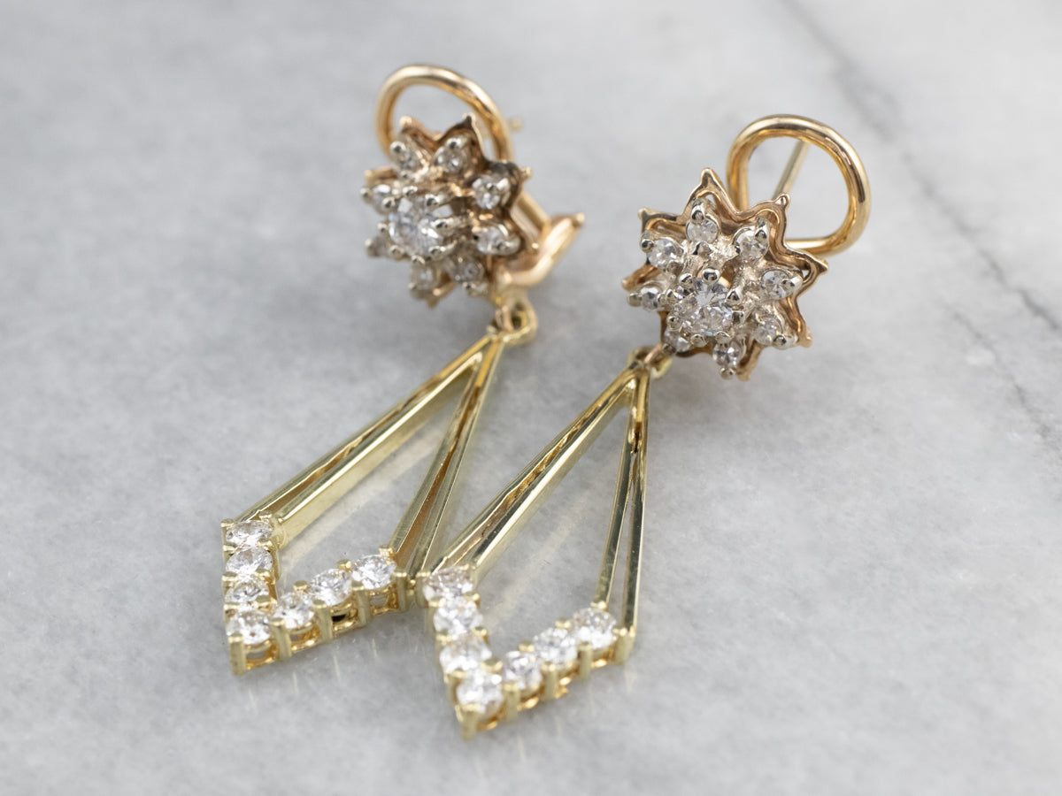 Diamond Gold Statement Drop Earrings