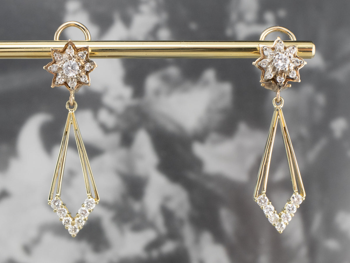 Diamond Gold Statement Drop Earrings