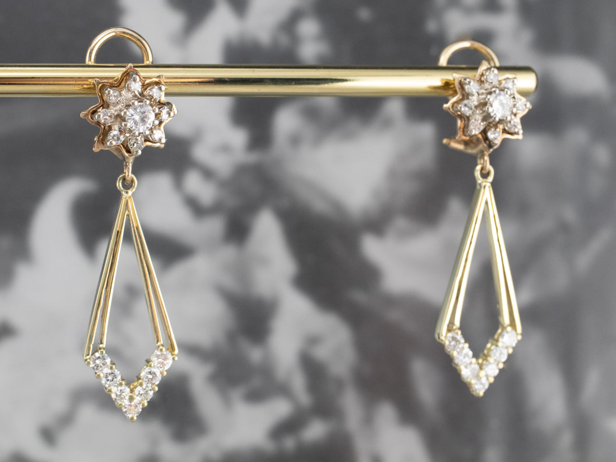 Diamond Gold Statement Drop Earrings